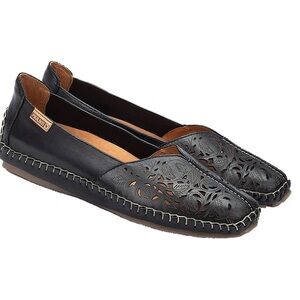 PIKOLINOS Black Floral Cutout Leather Loafers Size 41=US Size 10.5-11